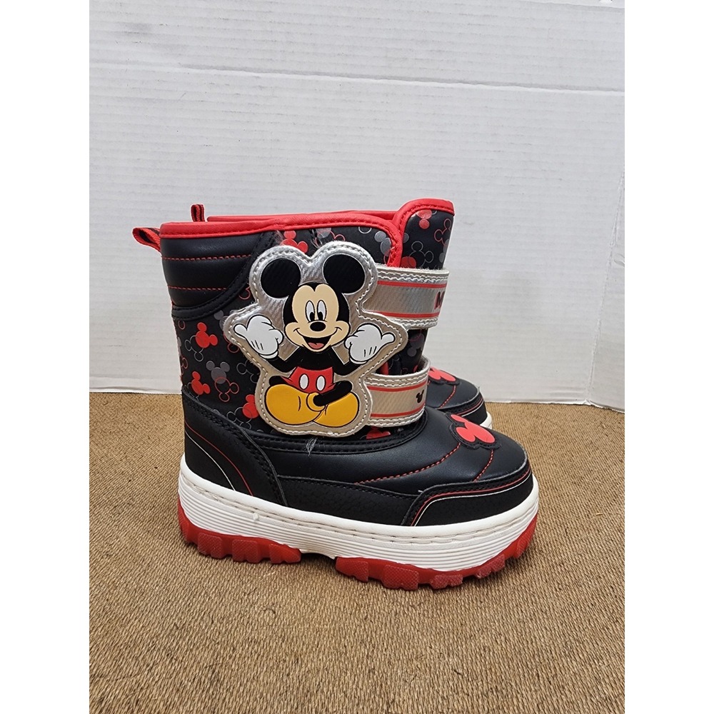 Disney Mickey Mouse Snow Boots Kid Boys Size 9 Black Adjustable Strap